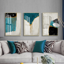 Pôster e impressão de lona para sala de estar, poster nórdico abstrato, azul e dourado 2024 - compre barato