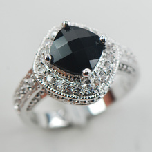 Black Onyx White Crystal Zircon Women 925 Sterling Silver Ring F896 Size 5 6 7 8 9 2024 - buy cheap