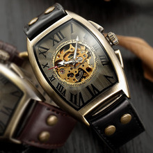 Роскошные Брендовые мужские часы Shenhua, модные ретро часы со скелетом, Мужские автоматические механические часы с кожаным ремешком 2024 - купить недорого