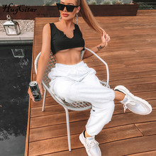 Hugcitar Cotton High Waist Losse Baggy Cargo Pants 2019 Autumn Winter Fitness Trousers Streetwear Outfits 2024 - buy cheap