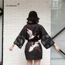 Кимоно юката Harajuku кран печати японское кимоно свободна блузка солнцезащитный крем для мужчин женщин юката кимоно костюм для косплея Япония 2024 - купить недорого