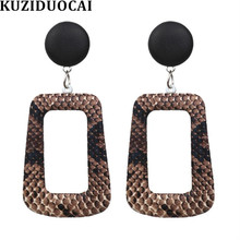 Kuziduocai brincos de pele de cobra de couro, joias da moda com estampa de trapezoidal quadrada, forma de gota, para mulheres e1413 2024 - compre barato