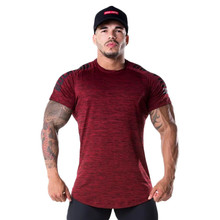 Новая мужская эластичная дышащая футболка с коротким рукавом, летняя мода для фитнеса, мужские спортивные костюмы, повседневные обтягивающие футболки для бодибилдинга, топы, одежда 2024 - купить недорого