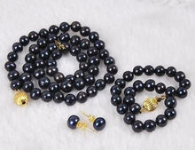 Горячая продажа 8-9 мм черный Akoya культивированный жемчуг ожерелье браслет серьги набор 2024 - купить недорого
