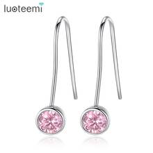 Luoteemi Pink Cubic Zirconia Attractive Unique 19mm Minimalist Wire Long Dangle Earrings for Women Fashion Gift Jewelry 2024 - buy cheap