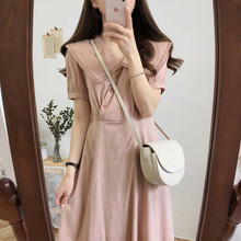 Women Summer Long Lace Collar Shirt Dress Bevel Buttons a Line Vestidos Sweet Robe Femme Pink Sukienki Sommerkleid Jurken 2024 - buy cheap