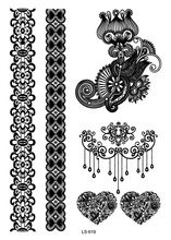 LS619 21*15cm Big Tattoo Sticker Sexy Hanna Female Black Lace Bride Temporary Flash Tattoo Stickers Body Art Heart Tatoo 2024 - buy cheap