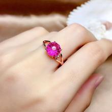 Anel feminino topázio vermelho rosa, joia fina de prata, pedra preciosa redonda 925, anel atrativo para meninas, presente para datas 2024 - compre barato