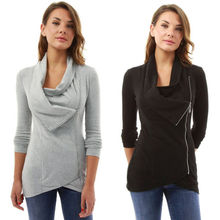 2018 Women Oblique Zipper Sweatshirt Scarf Collar Hoodie Long Sleeve Autumn Winter Coat Zip Jumper Pullover Solid Tops 2024 - buy cheap