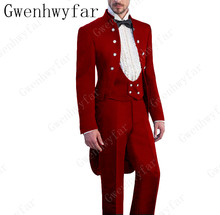 Gwenhwyfar 2019 Red Suit New Design Vertical Collar Tailcoat Men Party Groomsmen Suits in Wedding Tuxedos (Jacket+Pants+Vest) 2024 - buy cheap