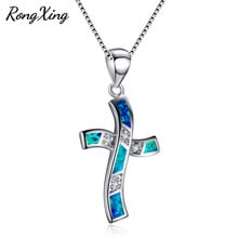 Подвеска с голубым огненным опалом и крестом на удачу RongXing, ожерелья для женщин, серебряное ожерелье, модные ювелирные изделия, подарок NL0127 2024 - купить недорого