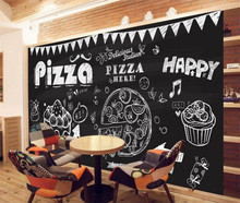 Custom 3d wallpaper mural Hand drawn pizza cake coffee Coffee shop decoration 3d wall paper papel pintado pared 2024 - buy cheap