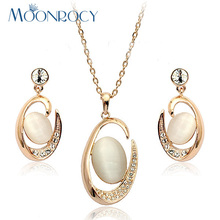 MOONROCY Free Shipping Jewelry wholesale Rose Gold Color crystal necklace and earrings Opal set lovers for women gift 2024 - buy cheap