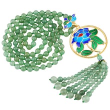 SUNYIK-pulsera multicapa con cuentas, collar con piedras de Aventurina verde de 6mm, con cuentas de flores y borlas 2024 - compra barato