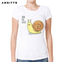 AMEITTE Funny kawaii snail T Shirt Summer Cute Animals Print Tshirts Harajuku Tees For Women White Geek Style Tops Female 2024 - buy cheap