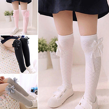 Kids Girls Fashion Cotton Stockings School Knee High Gridding Bow Dance Stockings 2024 - buy cheap