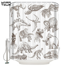 WARMTOUR Shower Curtain Dinosaur Illustrations Cartoon  Waterproof Shower Curtain Bathroom Decor 2024 - buy cheap