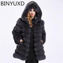 BINYUXD 2019 new Streetwear Faux Fur Coat Winter Jacket Fashion Women Thick Warm Faux Fur Coats With Hooded Plus Size Outerwear 2024 - buy cheap