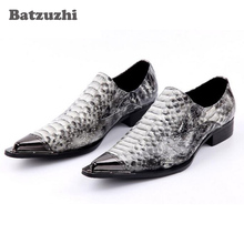 Batzuzhi Zapatos Hombre Pointed Toe Metal Tip Gray Python Handmade Men Leather Dress Shoes Fashion Hairdresser Shoes, Size 46 2024 - buy cheap