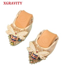 XGRAVITY-zapatos planos de cristal para mujer, calzado elegante y cómodo, con diamantes de imitación, suaves, A031-1 2024 - compra barato