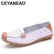 CEYANEAO Women's Soft Leather Flat Casual Shoes Woman Breathable Hollow Out Summer Sneakers Pregnant Comfortable Flat Heel Shoes 2024 - buy cheap