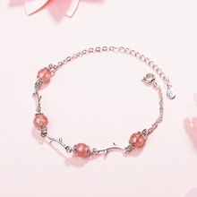 Suela de memoria para mujer, cristal de fresa dulce, ramas, hojas, temperamento de Plata de Ley 925, pulseras EZA literaria femenina SBR112 2024 - compra barato