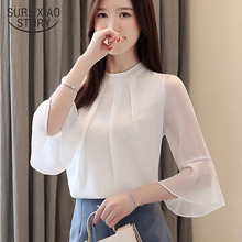 Nova senhora do escritório coreano casual solto sólido manga alargamento qualidade camisa feminina verão branco meia manga chiffon blusa feminina 4944 50 2024 - compre barato