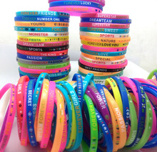 Bulk lots 100pcs/lot Multi-design Mix Silicone Charm Bracelets Forever Wristbands Wholesale Colorful Jewelry 2024 - buy cheap