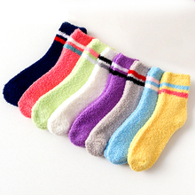 Rainbow Striped Warm Lady Cute Winter Thicker Casual Women Socks Terry Fluffy Fuzzy Socks Short Cotton Sock Female For Gift 2024 - buy cheap