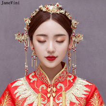 Винтажный Китайский традиционный свадебный головной убор jaevini 2018, Шпилька для волос, женская модная повязка на голову с золотыми бусинами и жемчугом, свадебные аксессуары 2024 - купить недорого