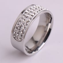 8mm wide  silver color full rhinestone 316L Stainless Steel finger rings for women wholesale 2024 - buy cheap