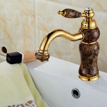 Grifos mezcladores de mármol de latón macizo para baño, mezclador de lavabo dorado montado en cubierta, M1011 2024 - compra barato