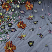 Tela de encaje de malla negra con bordado pesado de flores, fabricación de vestidos de novia, venta por yarda 2024 - compra barato