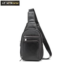 Men Quality Leather Casual Triangle Chest Sling Bag 8" Tablet Design One Shoulder Bag Fashion Crossbody Bag Daypack Male 0729 2024 - buy cheap