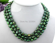 3row baroque green freshwater pearl necklace shell flower clasp 2024 - buy cheap