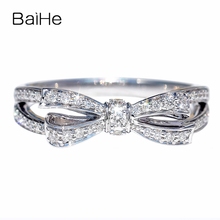 Baihe anel de diamantes naturais cor sólida 14k ouro branco 0.20ct h/si, joias finas da moda para casamento, presente de anel com laço bonito 2024 - compre barato