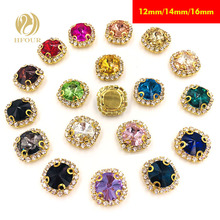 Free shipping 12mm 14mm 16mm  round shape gold base Mixed color glass Crystal button sew on rhinestones diy garment accessories 2024 - buy cheap
