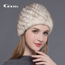 Gorros de piel de visón auténtica para mujer, gorra de piña gruesa y cálida, moda rusa, de punto, novedad, Invierno 2024 - compra barato