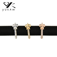 YUKAM Sliders Silver Color Gold Rhinestone Star Fairy Tale Magic Wand Stick Slide Charms Keeper for Mesh Bracelet Jewelry Making 2024 - buy cheap