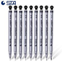 Sta 9 pçs preto micro-caneta fineliner tinta canetas à prova dmicro água archival tinta micro ponto fino forro escova caneta multiliner esboçar, anime 2024 - compre barato