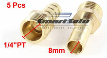 Free shipping 5 Pcs 1/4"PT Male Thread to 8mm Hose Barb Brass Straight Coupling Fitting 2024 - buy cheap