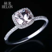 Helon anel de noivado 585 branco e dourado, cor sólida, 14k, ct de morganite, diamante, para casamento, elegante, feminino, presente exclusivo 2024 - compre barato