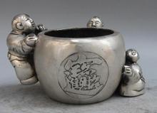 Tongzi-estatua China de cobre blanco, plata, tres Chico, olla de riqueza, macetas, jarra, Crock 2024 - compra barato