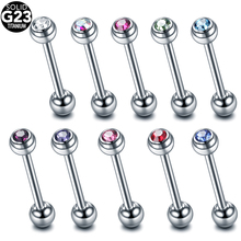 1PC G23 Titanium 14G Tongue Barbell Rings Single Gem Cartilage Helix Earrings Industrial Barbell Nipple Earrings  Body Piercing 2024 - compre barato