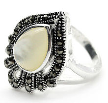 lady's noble silver color NATURAL DROP WHITE SEA SHELL MARCASITE RING SIZE 7/8/9/10 2024 - buy cheap