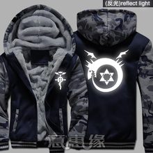 Novo inverno quente fullmetal alchemist hoodies anime casaco com capuz grosso zíper masculino cardigan jaqueta moletom 2024 - compre barato