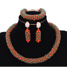 Jewelry Sets Orange and Green African Bridal Beads Sets one Layer Costume Jewellery Sets For Women Free Shipping 2018 Necklace 2024 - buy cheap
