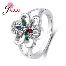 Latest Small Colorful Cubic Zirconia Flower Rhinestone Middle Empty 100% 925 Sterling Silver Rings Best Christmas Gift 2024 - buy cheap