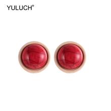 YULUCH 2019 Fashion Women Round Wooden Handmade Setting 11 Colors Round Stone Stud Earrings Jewelry Accessories Wedding Party 2024 - buy cheap