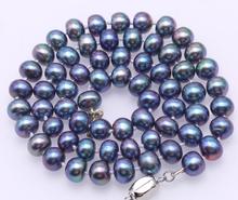 Women Jewelry natural pearl 7x8mm black blue colors pearl 925 silver clasp necklace Natural freshwater pearl gift 17'' 43cm 2024 - buy cheap